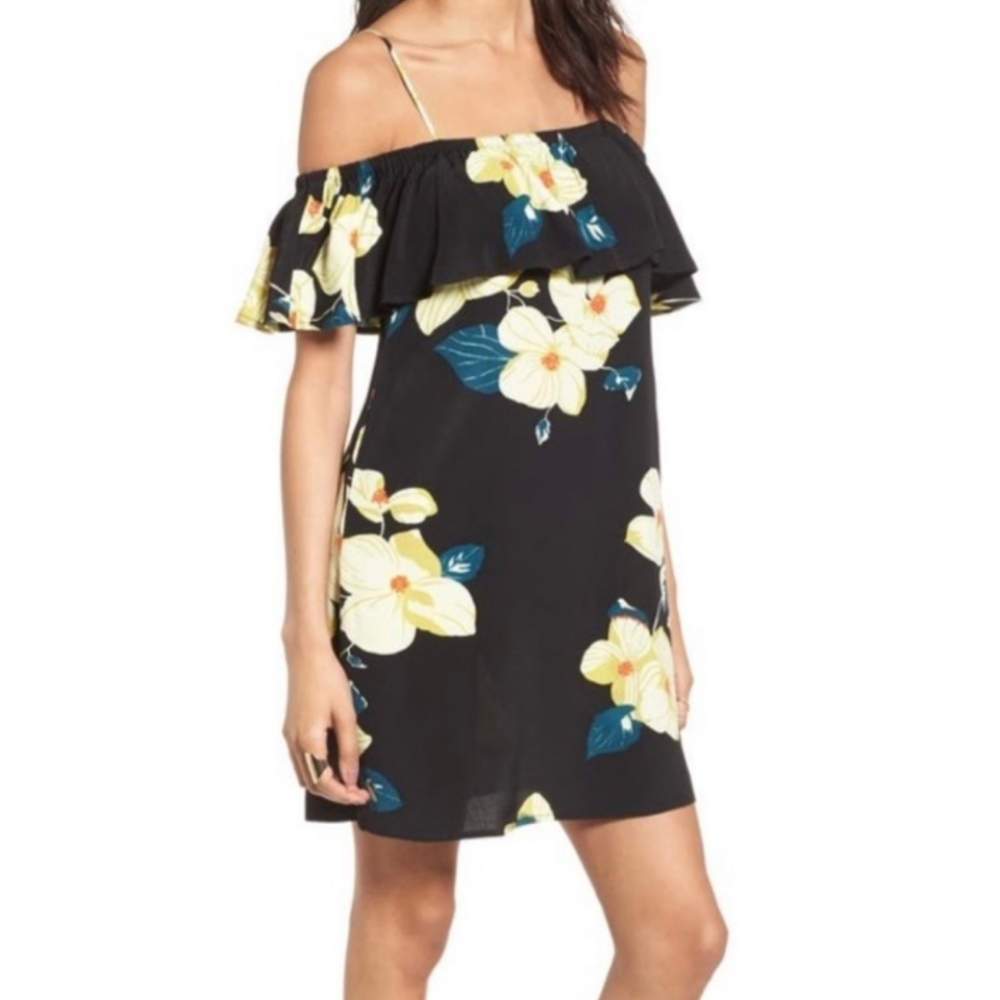 EUC BP. Black And Yellow Tropical Floral mini dress